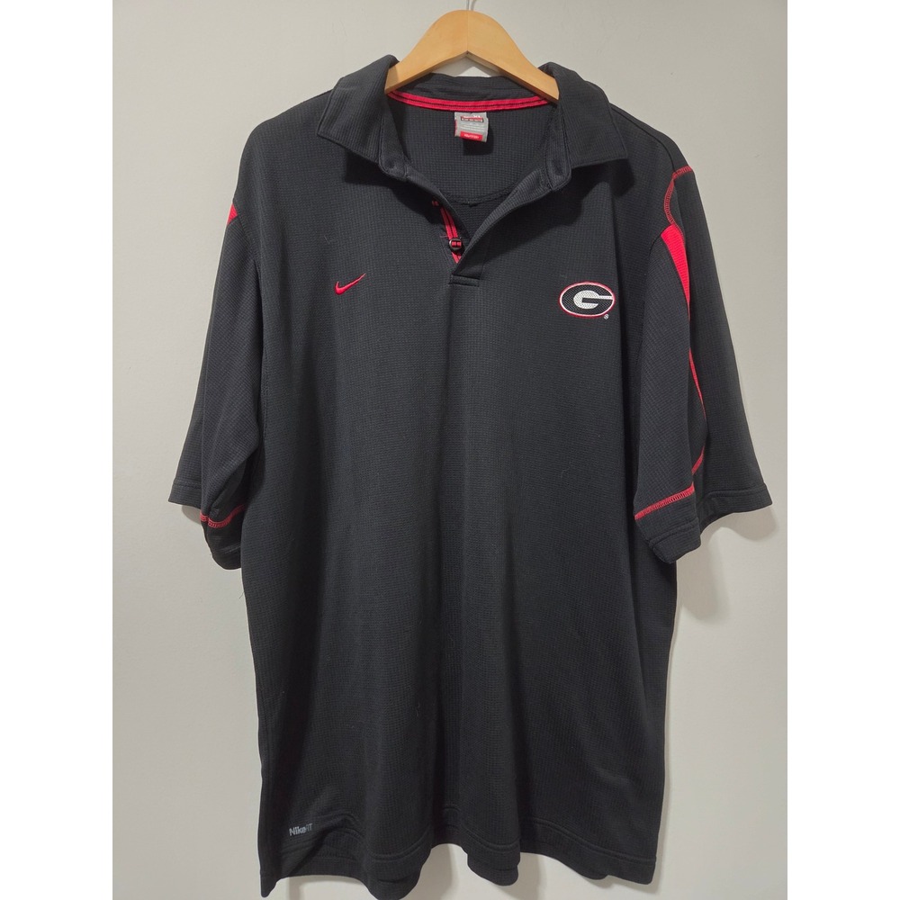 Nike Team Georgia Bulldogs Polo Shirt Mens XL Black Red Fit Dry NCAA Football